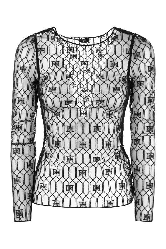 Knit shirt in embroidered tulle-- Oversized T-Shirt Spandex breathable