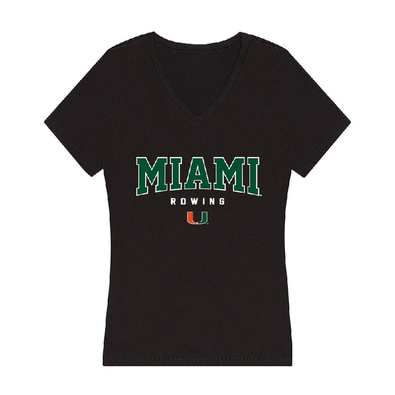 Miami - NCAA Women's Rowing : Abby Evans - Women's V-Neck T-Shirt-- Hooded Caped Shawl Collar