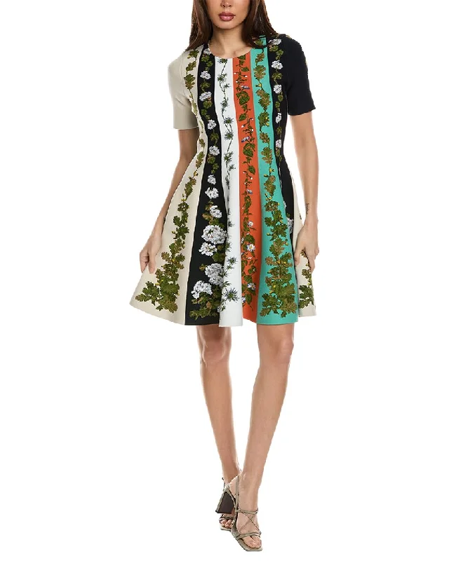 Oscar de la Renta Botanical Stripe Jacquard A-Line Dress Tunics Vintage classic