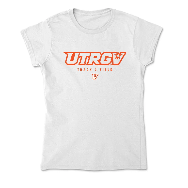UTRGV - NCAA Women's Track & Field : Ana Hernandez - Soft Style Women’s T-Shirt-- Knit Fabric Woven Fabric Fleece Fabric UTRGV - NCAA Women's Track & Field : Ana Hernandez - Soft Style Women’s T-Shirt-- Knit Fabric Woven Fabric Fleece Fabric