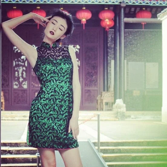 Apple Green dress with lace all over and pink piping Tunics Office stylish