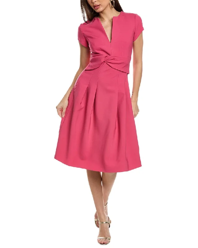 Oscar de la Renta Split Neck Twist Wool-Blend A-Line Dress Tunics Trousers formal