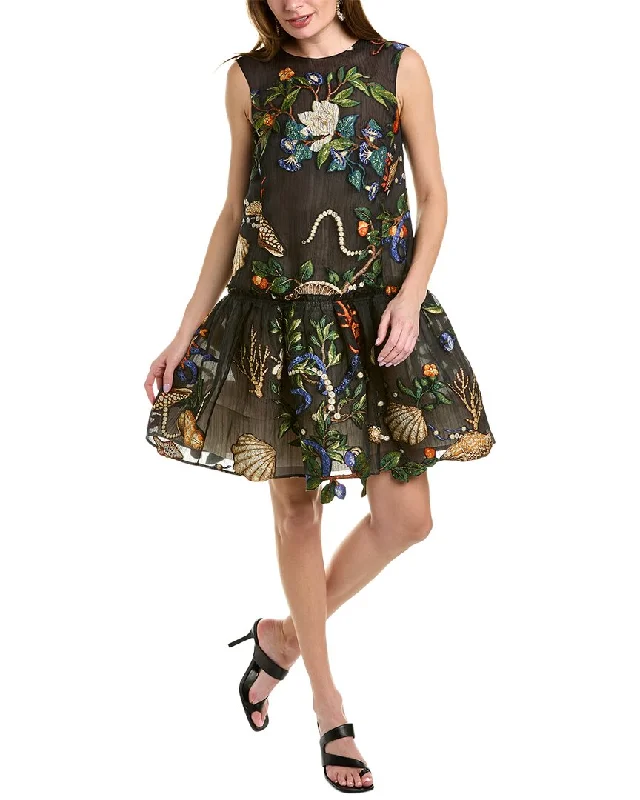 Oscar de la Renta Pietra Dura Fil Coupe Silk-Blend Cocktail Dress Tunics Recommended stylist