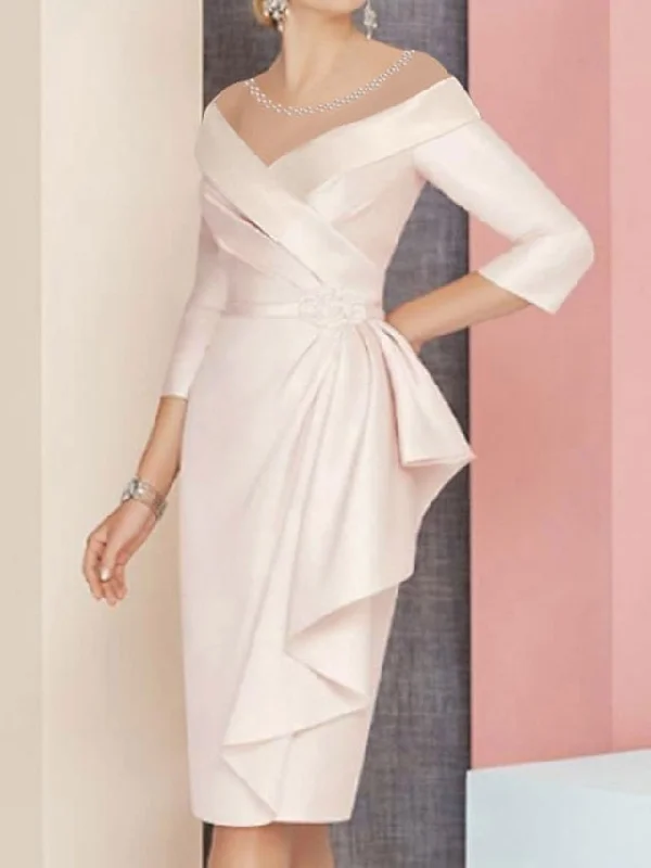 Sheath/Column V-Neck Knee-Length Mother of the Bride Dresses Turtleneck Neckline Stylish