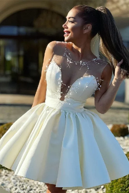 Amazing A-line Off-the-shoulder Sleeveless Ruffles Chiffon Satin Homecoming Dress Tunics Evening elegant