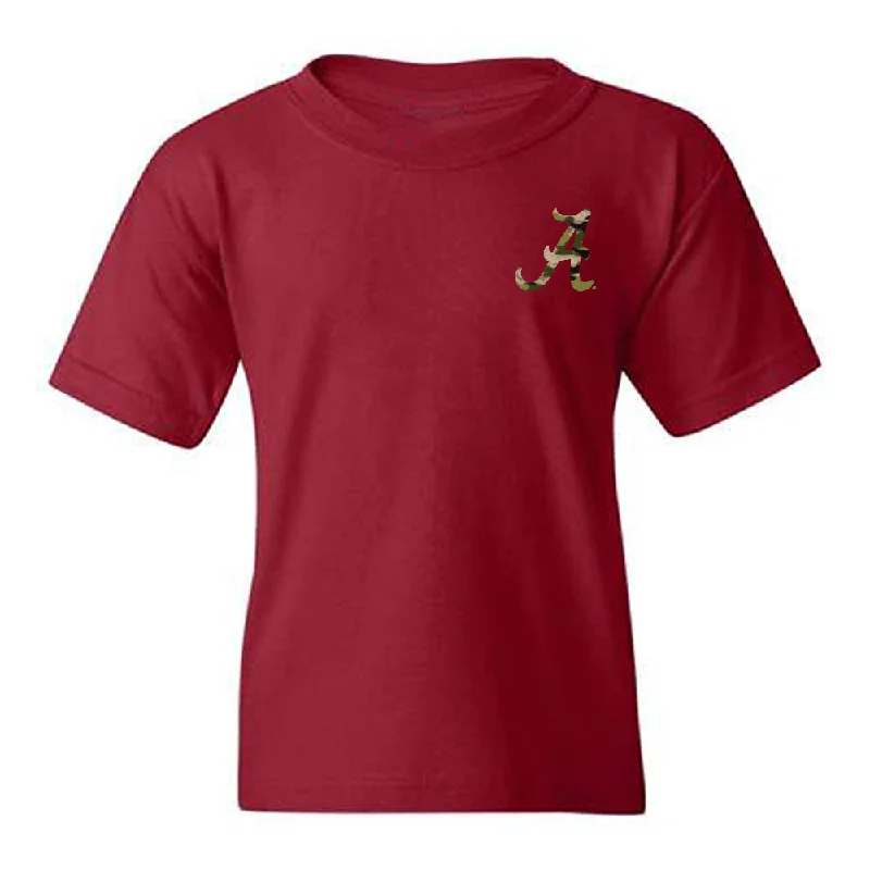 Alabama - NCAA Women's Track & Field : Makenna Estes - Tusk Camo Script A Youth T-Shirt-- Silk Blend Satin Velvet Alabama - NCAA Women's Track & Field : Makenna Estes - Tusk Camo Script A Youth T-Shirt-- Silk Blend Satin Velvet