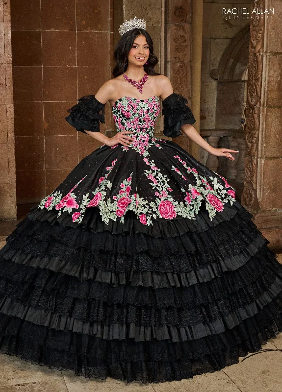 Floral Tiered Lace Quinceanera Dress by Rachel Allan RQ5002 Crew Neckline Casual