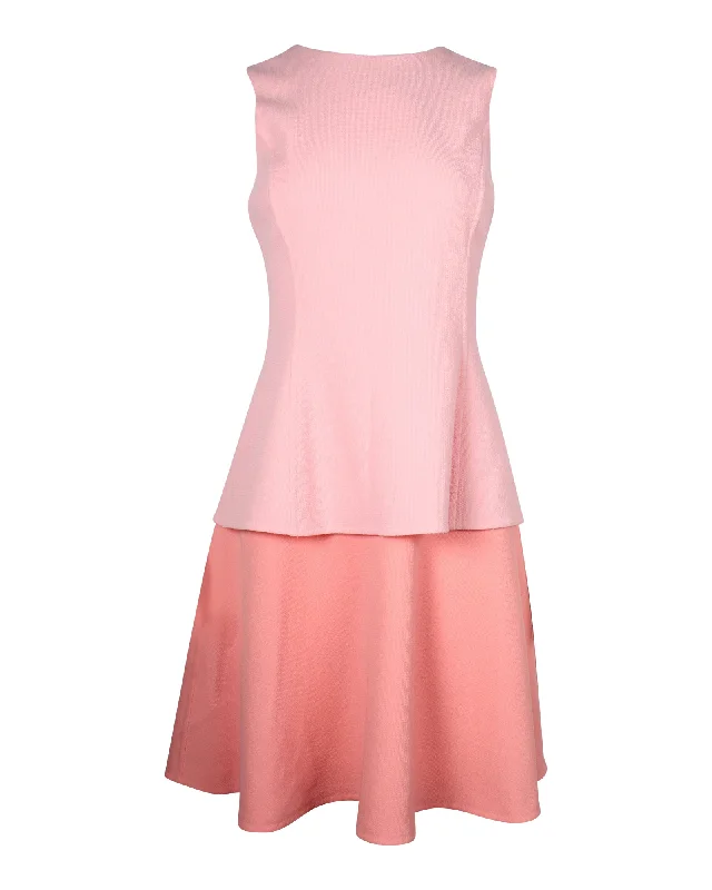 Oscar De La Renta Color-Block Tiered Dress in Pink Lana Vergine Tunics Short Trendy