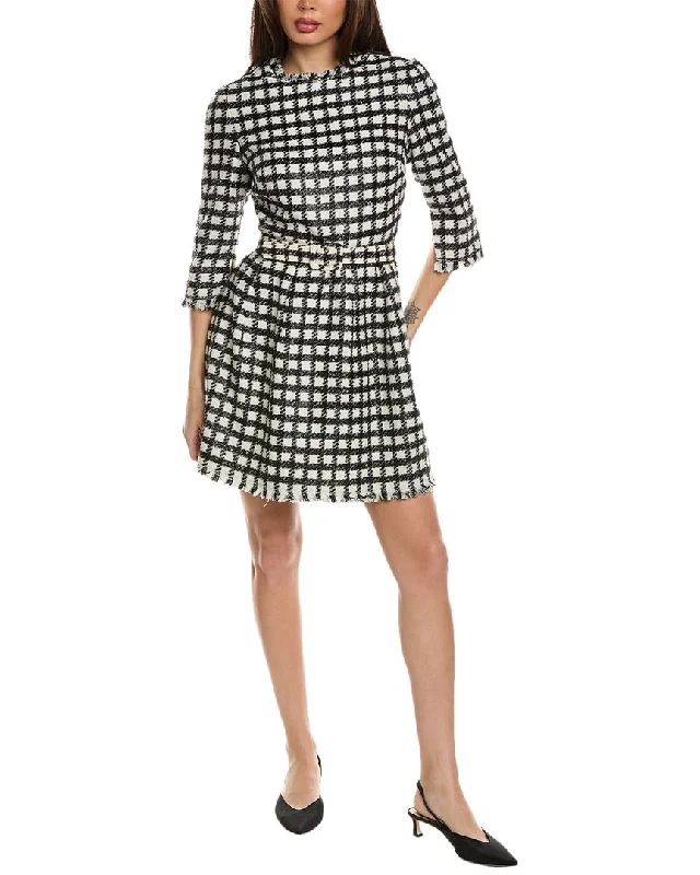 Oscar de la Renta Tweed Wool-Blend Dress Cowl Neckline Elegant