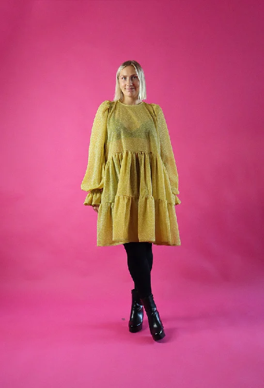 Dishy Dress Glitter Yellow Gold Tunics Stylish elegant