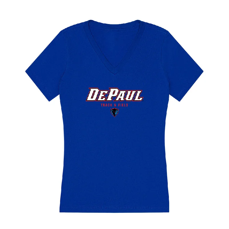 DePaul - NCAA Women's Track & Field : Ashley Noel - Women's V-Neck T-Shirt-- Hooded Caped Shawl Collar