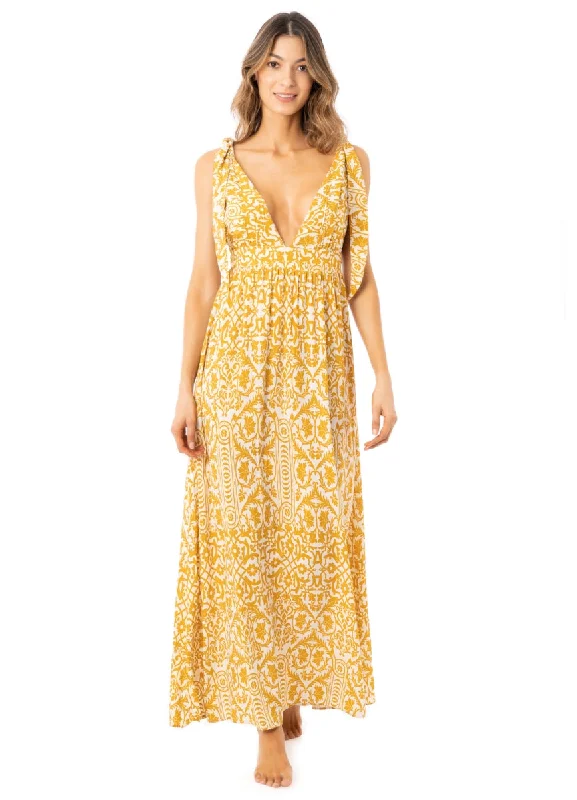 Maaji Amber Tribal Dalia Long Dress Boat Neckline Classic