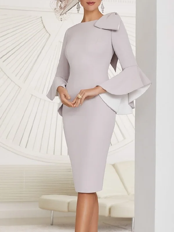 Sheath/Column Jewel Neck Knee-Length Mother of the Bride Dresses Tunics stripes playful