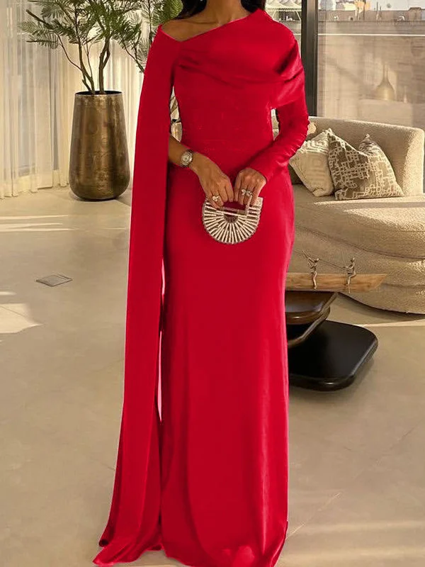 Sheath/Column Floor Length Long Sleeves Silk Like Satin Mother Of The Bride Dresses Prom Dress Casual Short Summer Sheath/Column Floor Length Long Sleeves Silk Like Satin Mother Of The Bride Dresses Prom Dress Casual Short Summer