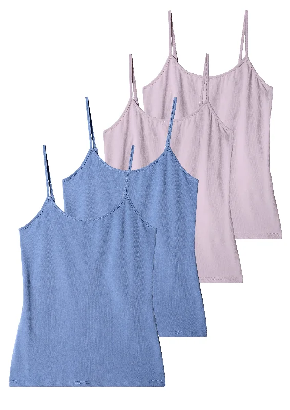 Comfneat Women's 4-Pack Stretchy Camisoles Cotton Spandex Undershirts Adjustable Spaghetti Strap-- Terry Blend Velvet Blend Canvas Blend