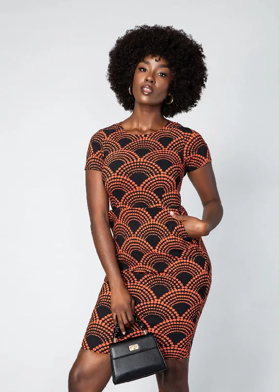 Sabella Women's African Print Stretch Dress (Black Amber Dots) Turtleneck Warm Winter