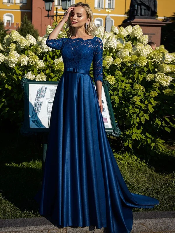 A-Line/Princess Satin Mother of the Bride Dresses with Lace & Belt Tunics Designer luxury