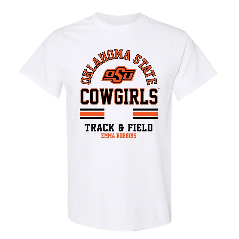 Oklahoma State - NCAA Women's Track & Field : Emma Robbins - Classic Fashion Shersey T-Shirt-- Mesh Canvas Denim