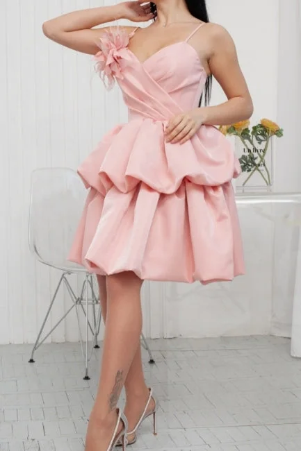 Lovely Short Pink Spaghetti Straps Ruffles Satin Homecoming Dresses Tunics Sophisticated sleek Lovely Short Pink Spaghetti Straps Ruffles Satin Homecoming Dresses Tunics Sophisticated sleek
