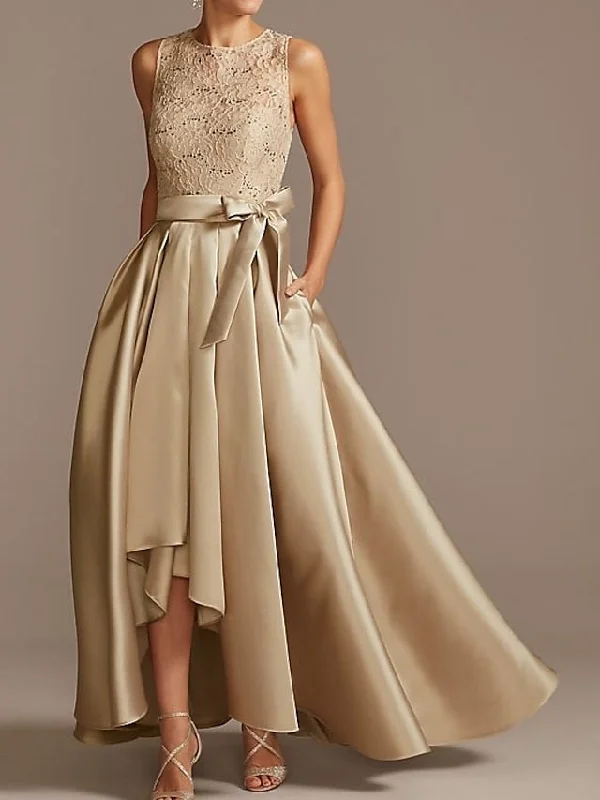 A-Line/Princess Jewel Neck Sleeveless Asymmetrical Mother Of The Bride Dresses With Pleats Tunics Sophisticated sleek A-Line/Princess Jewel Neck Sleeveless Asymmetrical Mother Of The Bride Dresses With Pleats Tunics Sophisticated sleek