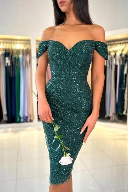 Off the shoulder sweetheart Dark Green Homecoming Dress Tunics Recommended stylist