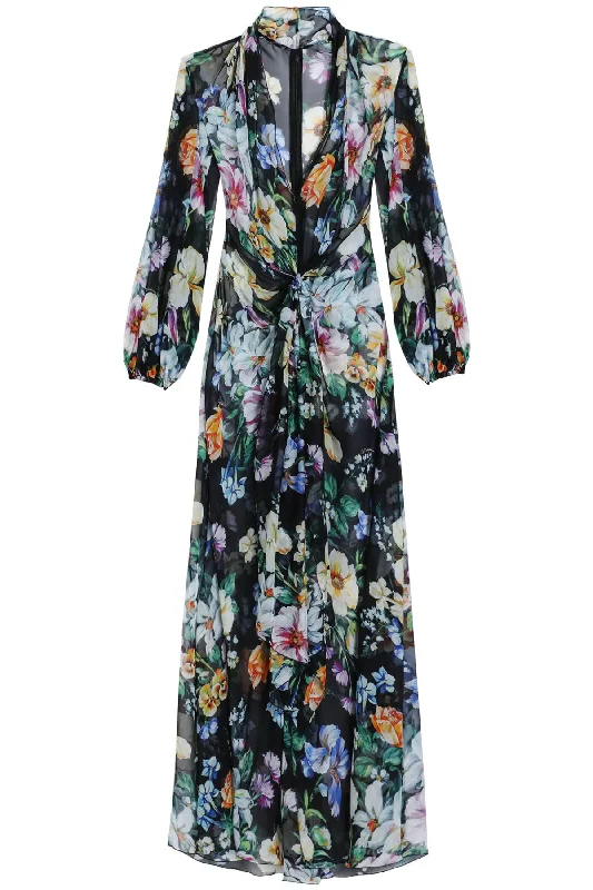 Dolce & Gabbana Women's Long  Silk Dress With Floral Pattern Square Neckline Feminine