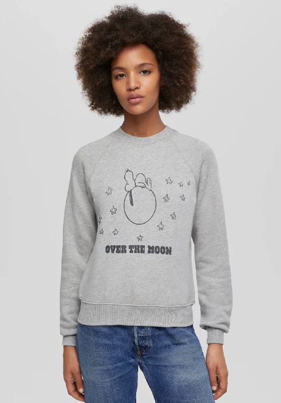 Classic "Snoopy Moon" Crewneck Sweatshirt Hoodie with Rolled Sleeves Casual Relaxed