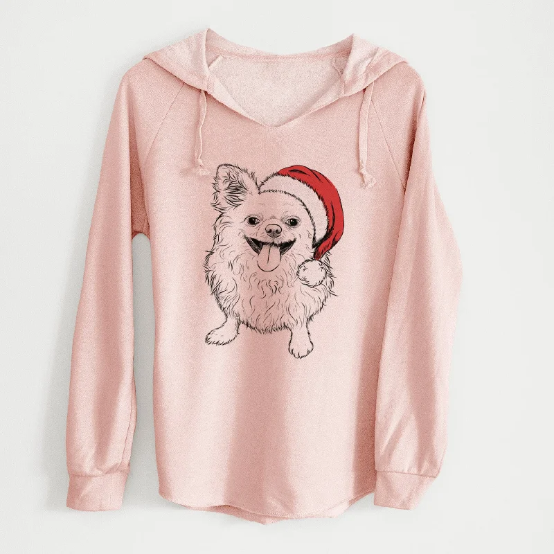 Santa Stuart the Longhaired Chihuahua - Cali Wave Hooded Sweatshirt Hoodie with Hem Raw Edge Edgy Unfinished
