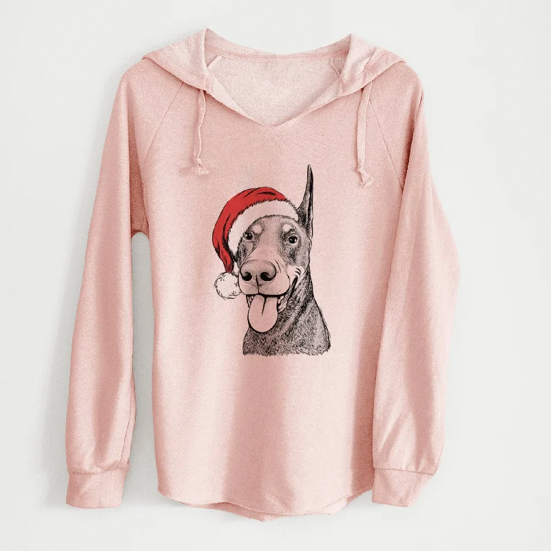 Santa Happy Sunny the Doberman Pinscher - Cali Wave Hooded Sweatshirt Hoodie with Applique Textured Unique