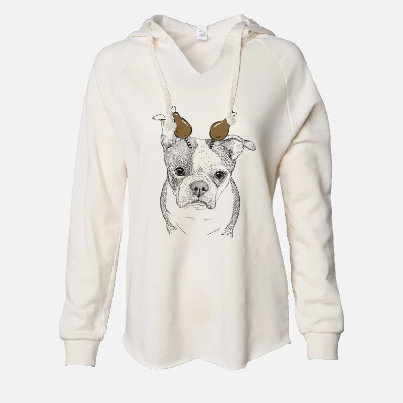 Thanksgiving Bandit the Boston Terrier - Cali Wave Hooded Sweatshirt Hoodie with Lace Feminine Delicate