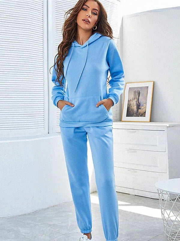 Solid Color Hoodie and Joggers Set for Women Hoodie with Back Slit Movement Comfort