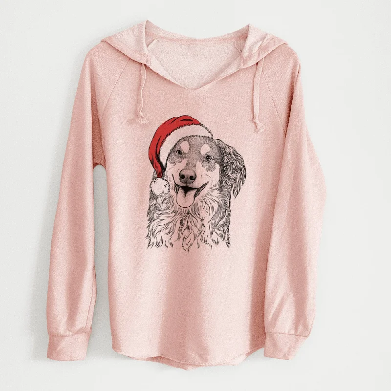 Santa Maddie the English Shepherd - Cali Wave Hooded Sweatshirt Hoodie with Turtle Neck Cozy Winter