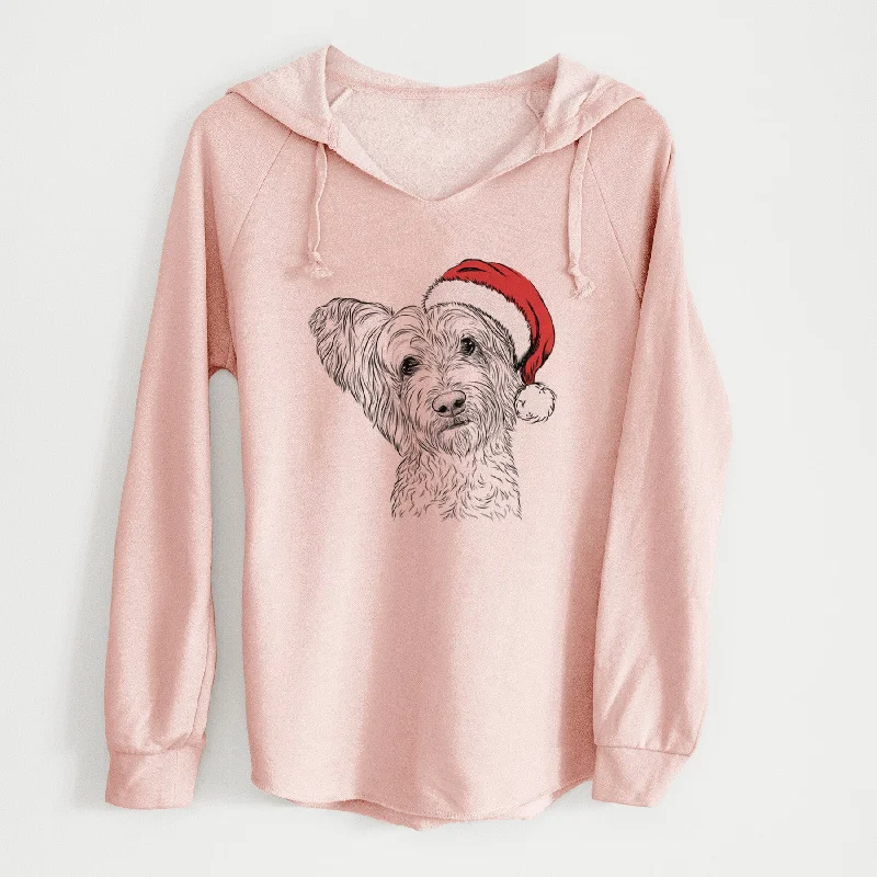 Santa Dexter the Terrier Mix - Cali Wave Hooded Sweatshirt Hoodie with Button Placket Classic Preppy
