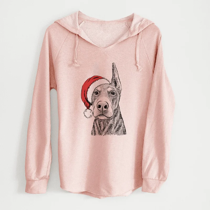 Santa Luna the Doberman Pinscher - Cali Wave Hooded Sweatshirt Hoodie with Button Classic Timeless