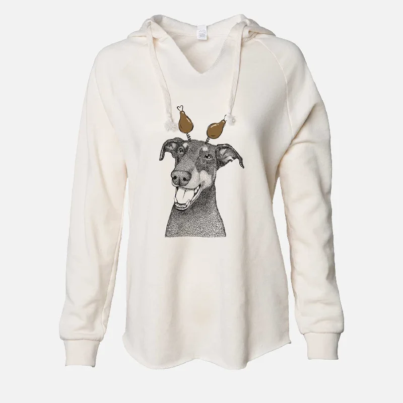 Thanksgiving Bunnie the Doberman Pinscher - Cali Wave Hooded Sweatshirt Hoodie with Button Placket Classic Preppy Thanksgiving Bunnie the Doberman Pinscher - Cali Wave Hooded Sweatshirt Hoodie with Button Placket Classic Preppy