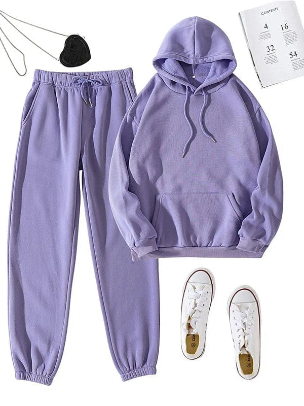 Women's 2-Piece Hoodie and Jogger Sweatsuit Set Hoodie with Hem Ribbing Snug Secure
