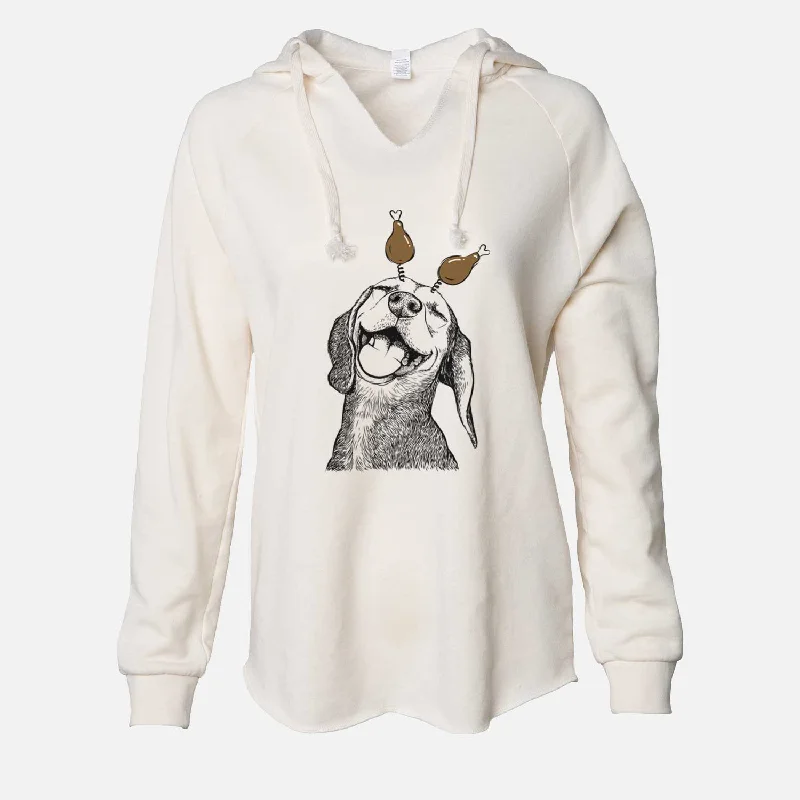Thanksgiving Belle the Hound Mix - Cali Wave Hooded Sweatshirt Hoodie with Hem Fringe Bohemian Relaxed