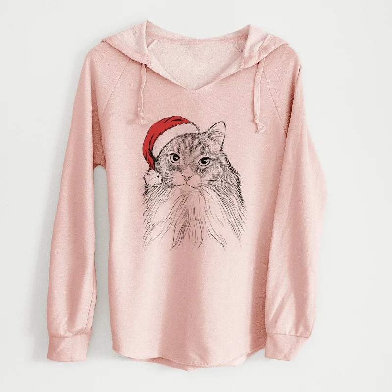 Santa Maks the Siberian Cat - Cali Wave Hooded Sweatshirt Hoodie with Hem Raw Edge Edgy Unfinished