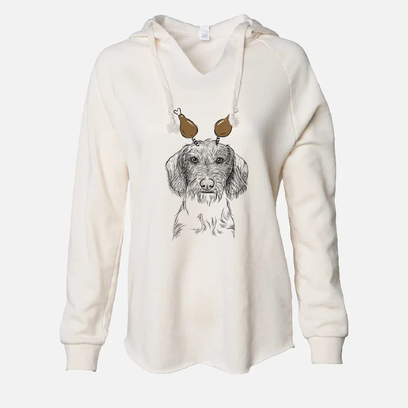 Thanksgiving Almond the Wirehaired Dachshund - Cali Wave Hooded Sweatshirt Hoodie with Metallic Shiny Futuristic