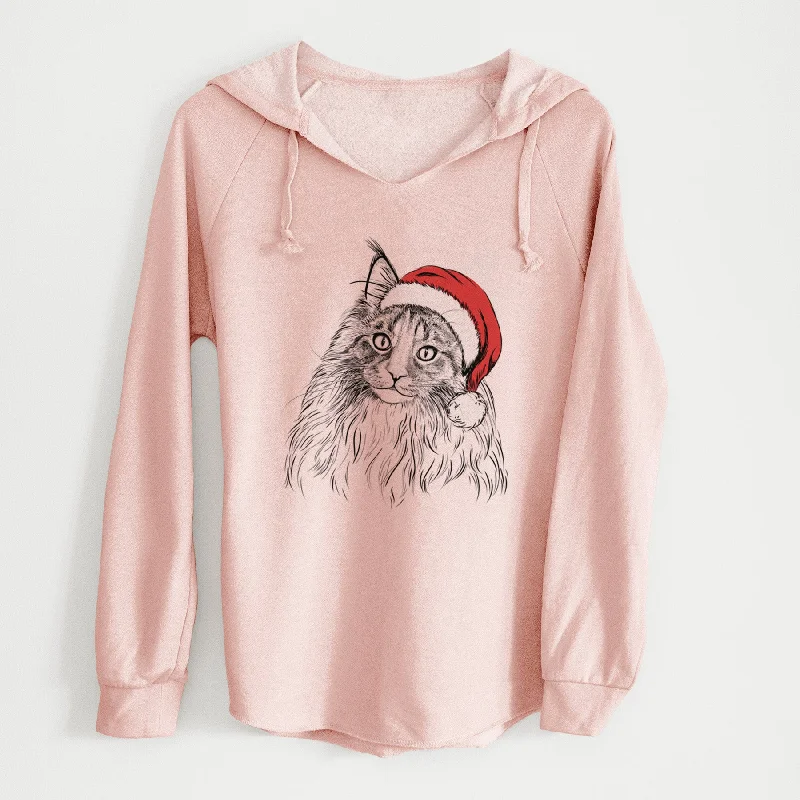 Santa Kiki the Maine Coon Cat - Cali Wave Hooded Sweatshirt Hoodie with Ribbed Neckline Snug Warm
