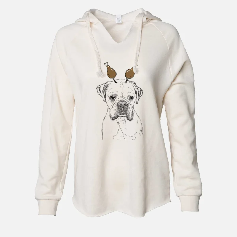 Thanksgiving Champion Bentley the Boxer - Cali Wave Hooded Sweatshirt Hoodie with Bell Sleeves Flared Feminine
