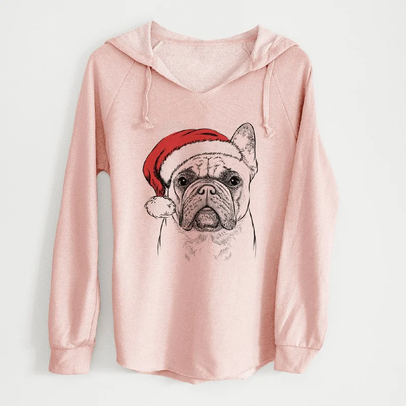 Santa Acelynn the French Bulldog - Cali Wave Hooded Sweatshirt Hoodie with Batwing Sleeves Loose Dramatic