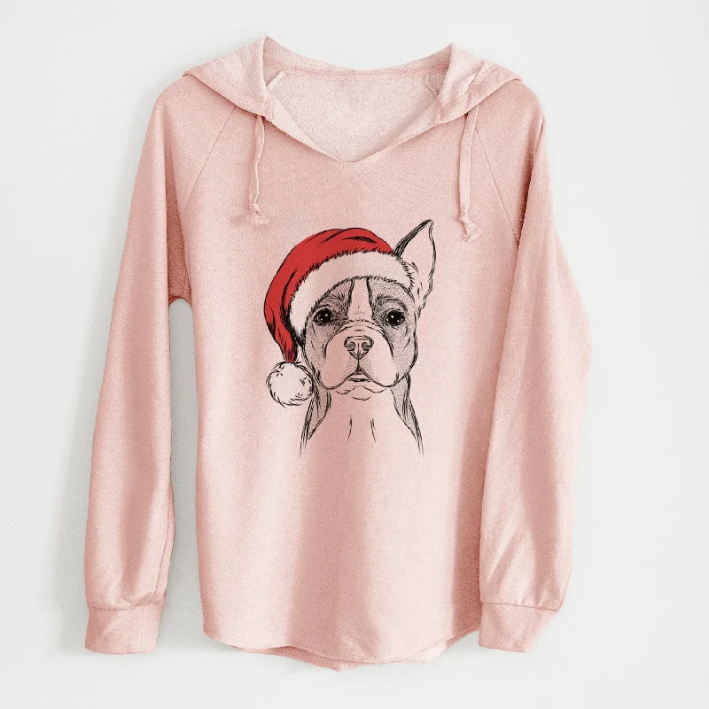 Santa Scout the Boston Terrier - Cali Wave Hooded Sweatshirt Hoodie with Elastic Cuffs Stretchable Comfortable