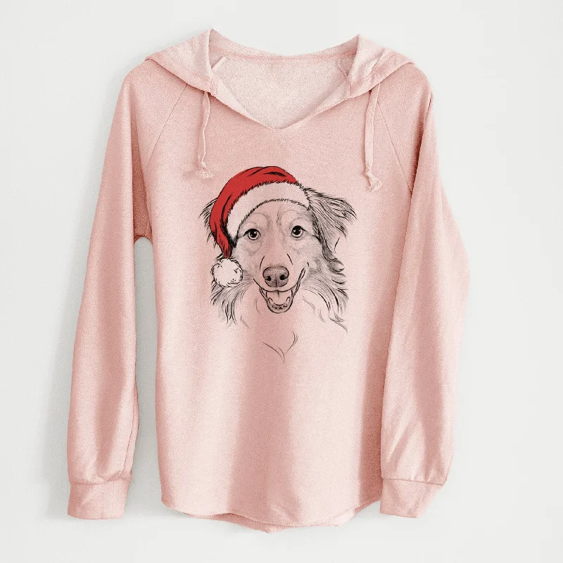 Santa Hattie the Australian Shepherd - Cali Wave Hooded Sweatshirt Hoodie with Hem Elastic Stretchable Comfortable
