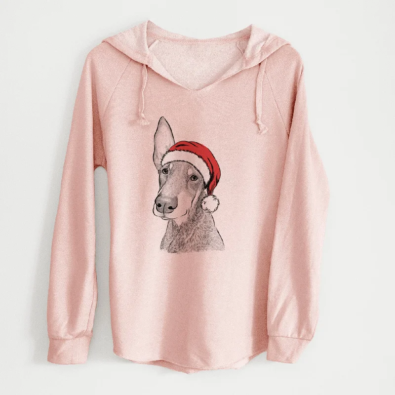 Santa Kain the Doberman Pinscher - Cali Wave Hooded Sweatshirt Hoodie with Ribbed Cuffs Snug Fit Comfort