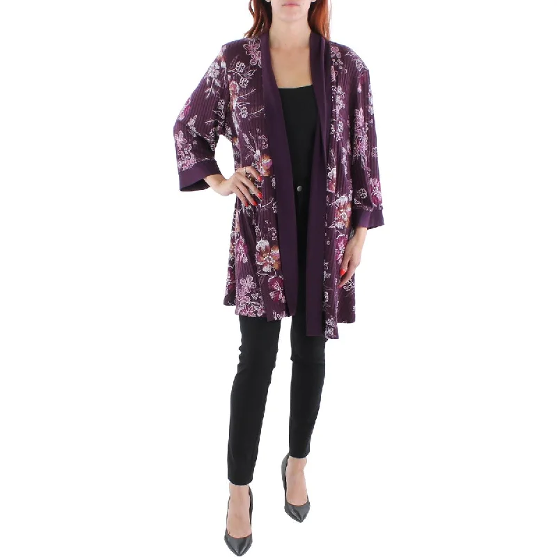 R&M Richards Womens Plus Knit Floral Duster Blazer Women's Daily Blazer
