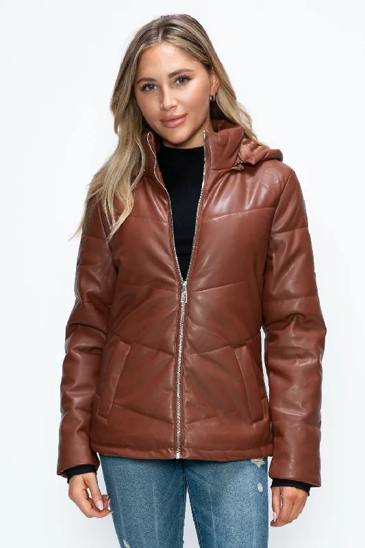 Hazel Blues® |  How Dare U Pocketed Zip Up Puffer Jacket with Removable Hood Fleece Fabric Down Fabric Feather Fabric
