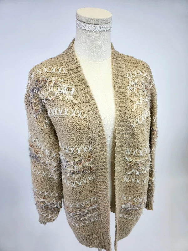 CARDIGAN W/KNIT PATTERN - MOCHA Terry Terry Cloth Terry Knit