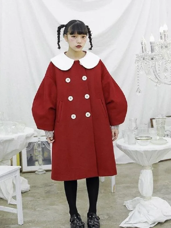 Berry Red Wool Coat【s0000003621】 Tailored Straight A-Line