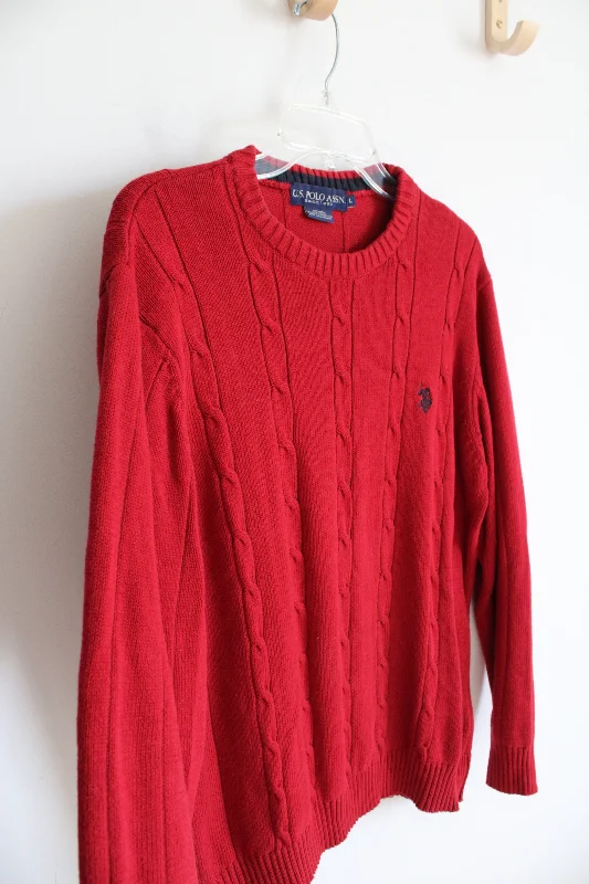 U.S. Polo Assn. Red Cable Knit Sweater | L Zippered Front Buttoned Front Snap Front